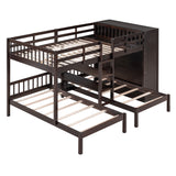 Hearth and Haven Georgia Full over Twin and Twin Bunk Bed with Mirror Wardrobe and Shelves, Espresso LT000523AAP