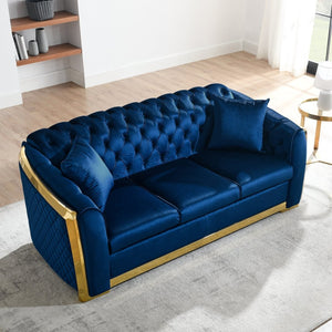 English Elm 81" Tufted Velvet Chesterfield Sofa with Gold Steel Legs for Elegant Living Rooms W1191S00061