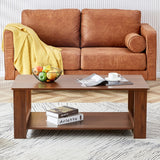 English Elm Modern and Practical Walnut Textured Coffee Tables , Tea Tables. The Double Layered Coffee Table Is Made Of Mdf Material. Suitable For Living Room 43.3"*21.6"*16.5" Ct-16