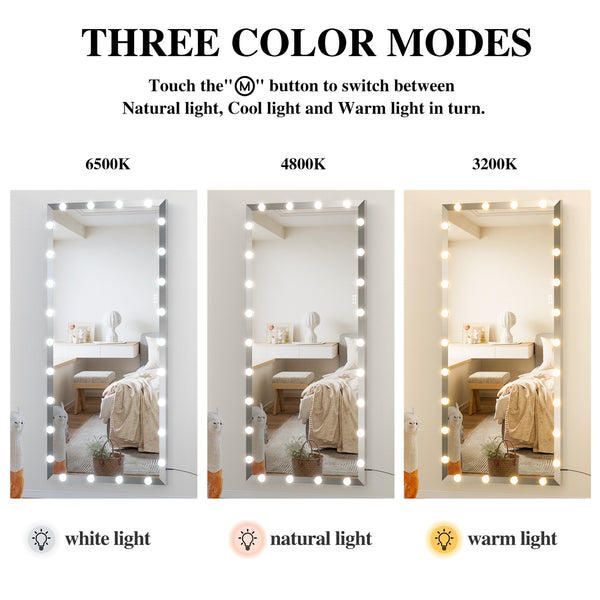 English Elm Hollywood Oversized 72x32 LED Full Length Mirror with Touch Control, 3 Color & Brightness Modes, Silver W708P379305