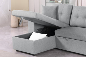 English Elm Daniel Linen Blend Reversible Sectional with Sleeper Ottomans and Chaise Storage B102S00009