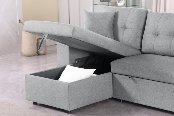 English Elm Daniel Linen Blend Reversible Sectional with Sleeper Ottomans and Chaise Storage B102S00009