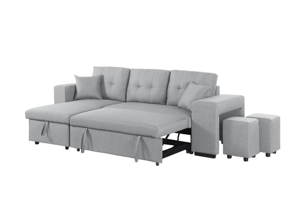 English Elm Daniel Linen Blend Reversible Sectional with Sleeper Ottomans and Chaise Storage B102S00009