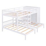 Hearth and Haven Full-Over-Twin-Twin Bunk Bed with Shelves, Wardrobe and Mirror LT000523AAK