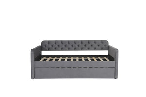 English Elm Twin Size Upholstered Daybed With Trundle & Usb Charging - Plush Velvet, Ideal For Living Room Use W1670S00017-GIGA