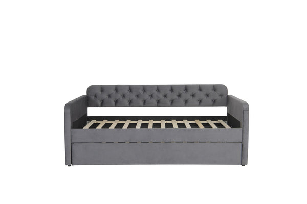 English Elm Twin Size Upholstered Daybed With Trundle & Usb Charging - Plush Velvet, Ideal For Living Room Use W1670S00017-GIGA