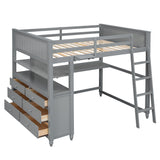 Hearth and Haven Young Full Size Loft Bed with Desk, Cabinet and Shelves, Grey LT011529AAE