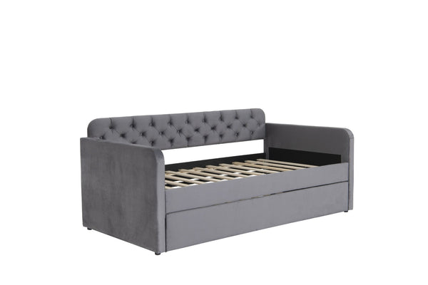English Elm Twin Size Upholstered Daybed With Trundle & Usb Charging - Plush Velvet, Ideal For Living Room Use W1670S00017-GIGA