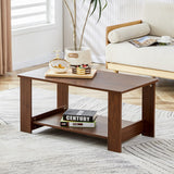 Walnut Double Layered Rectangular Coffee Table, MDF Material, 19.6