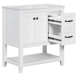 English Elm 30" Bathroom Vanity Without Sink Top, Cabinet Base Only, Vanity With Multi-Functional Drawer, White