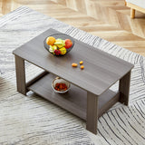 English Elm Modern Minimalist Gray Wood Grain Double Layered Rectangular Coffee Table,Tea Table.Mdf Material Is More Durable,Suitable For Living Room, Bedroom, and Study Room.19.6"*35.4"*16.5" Ct-16