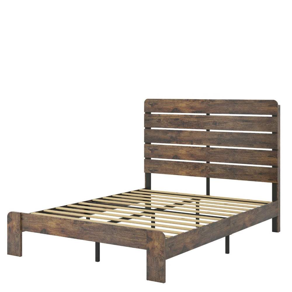English Elm Bed Frame King Platform with Tall Headboard Mdf Panel and Metal Base No Box Spring W636131318