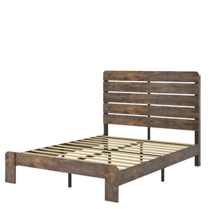 English Elm Bed Frame King Platform with Tall Headboard Mdf Panel and Metal Base No Box Spring W636131318