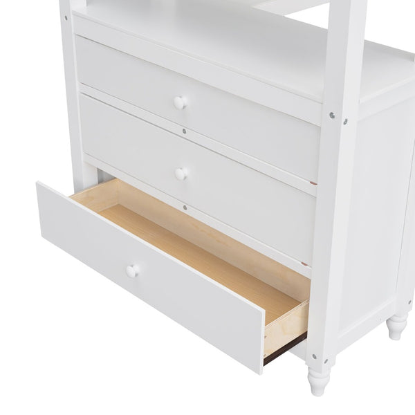 English Elm Twin Pine Wood Loft Bed with Built-in Desk Drawers and Shelf for Kids Rooms LT001530AAK-1