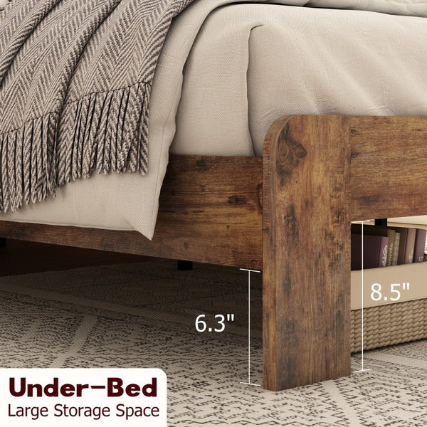 English Elm Bed Frame Full Size Wood Platform with Mdf Headboard Metal Base Under Storage W636P351764