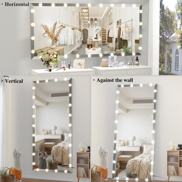 English Elm Hollywood Oversized 72x32 LED Full Length Mirror with Touch Control, 3 Color & Brightness Modes, Silver W708P379305