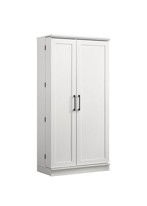 English Elm Lincoln Tall White Storage Cabinet with Swing Out Door and Adjustable Interior Shelves B061133843