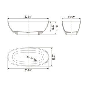 English Elm 64 Inch Oval Freestanding Soaking Tub Translucent Blue Resin Sculptural Spa Bath W161390542