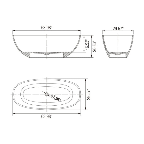 English Elm 64 Inch Oval Freestanding Soaking Tub Translucent Blue Resin Sculptural Spa Bath W161390542