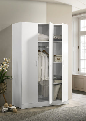 English Elm Declan White Wardrobe Armoire with Hanging Rod Adjustable Shelves and Three Doors B061133846