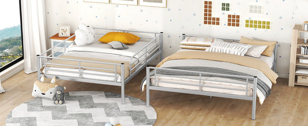 English Elm Full Xl Over Queen Iron Bunk Bed Convertible Metal Frame for Shared Kids Rooms Silver LT000248AAN