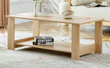 English Elm A Modern and Practical Log Colored Textured Coffee Table,Tea Table. The Double-Layer Coffee Table Is Made Of Mdf Material. Suitable For Living Room 43.3"*21.6"*16.5"