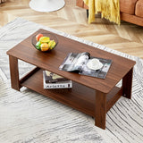 English Elm Modern and Practical Walnut Textured Coffee Tables , Tea Tables. The Double Layered Coffee Table Is Made Of Mdf Material. Suitable For Living Room 43.3"*21.6"*16.5" Ct-16