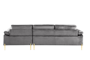 English Elm Shannon Plush Velvet Sectional Sofa with Chaise — L-Shaped Modern Design, Removable Cushions, Foam Support Gray B102S00011