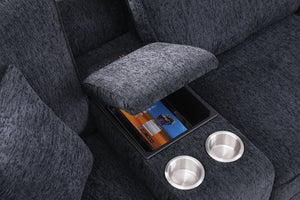 English Elm Gina Chenille Sectional Sofa with Ottoman — Black, USB Cupholder Console, Removable Cushions, Modular Comfort B102S00031