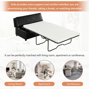 English Elm Twin Folding Ottoman Guest Sleeper Pu Leather Convertible Bed for Studio Apartments Black Pu WF307724AAB
