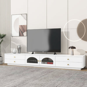 English Elm On-trend Fluted Glass Media Console Low Profile Matte Finish Living Room Tv Stand White WF311903AAK