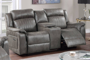 English Elm Contemporary Power Motion Loveseat With Console & Usb Charger - Slate Blue Leatherette Comfort Couch B011133625
