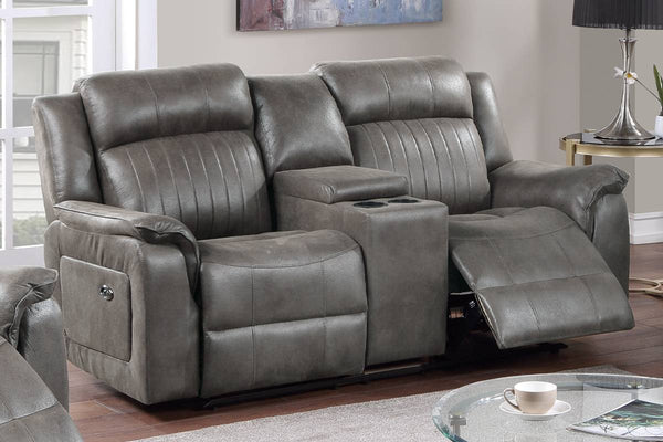 English Elm Contemporary Power Motion Loveseat With Console & Usb Charger - Slate Blue Leatherette Comfort Couch B011133625