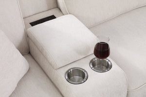 English Elm Ted Sectional Sofa with Ottoman Beige Chenille — USB Cupholder Console, Removable Cushions, Modular Comfort B102S00034