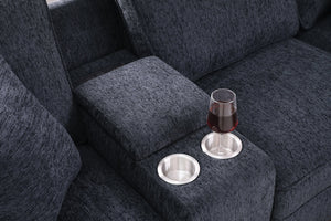 English Elm Lily Chenille Sectional Sofa with Ottoman, Black | USB Cupholder Console, Removable Cushions, Modular B102S00033