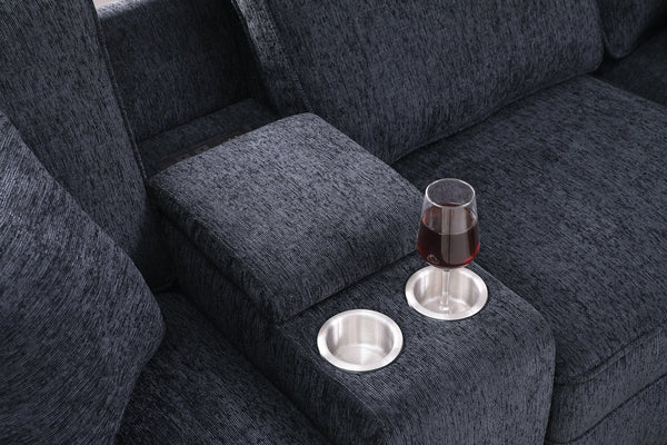 English Elm Lily Chenille Sectional Sofa with Ottoman, Black | USB Cupholder Console, Removable Cushions, Modular B102S00033