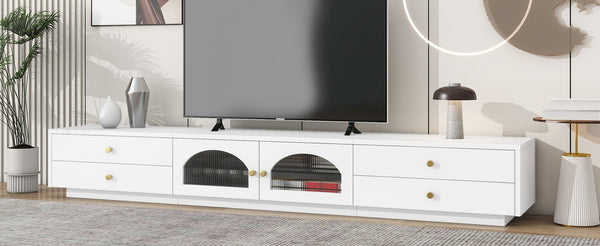 English Elm On-trend Fluted Glass Media Console Low Profile Matte Finish Living Room Tv Stand White WF311903AAK