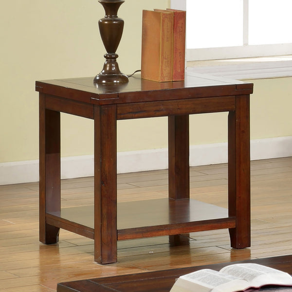 English Elm End End Table Dark Cherry Transitional Solid Wood Open Shelf Natural Wood Grain 23.5x22x24in Elegant Design B011133619