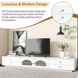English Elm On-trend Fluted Glass Media Console Low Profile Matte Finish Living Room Tv Stand White WF311903AAK