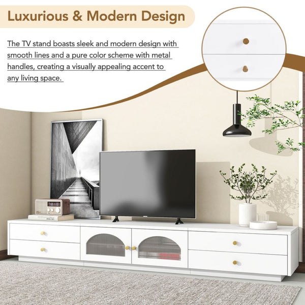 English Elm On-trend Fluted Glass Media Console Low Profile Matte Finish Living Room Tv Stand White WF311903AAK