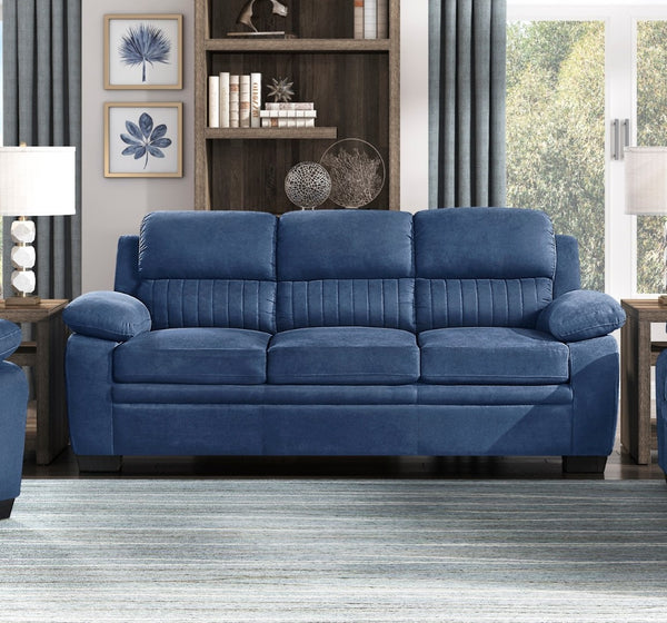 English Elm Modern Channel Tufted Blue Fabric 3 Piece Living Room Sofa Set with Pocket Coil Support B011S01172