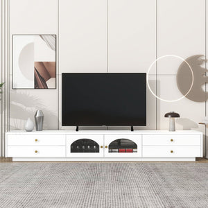 English Elm On-trend Fluted Glass Media Console Low Profile Matte Finish Living Room Tv Stand White WF311903AAK