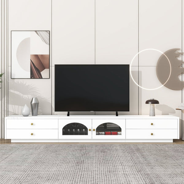 English Elm On-trend Fluted Glass Media Console Low Profile Matte Finish Living Room Tv Stand White WF311903AAK