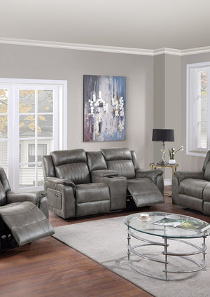 English Elm Contemporary Manual Motion Loveseat With Console - Stylish Slate Blue Leatherette Comfort & Relaxation B011133622