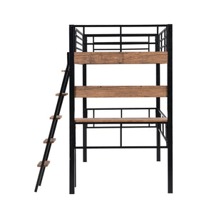 English Elm Metal Twin Loft Bed with Built-In Desk, Storage Shelf & Ladder — Industrial Space-Saving Design, Sturdy GX001119AAB