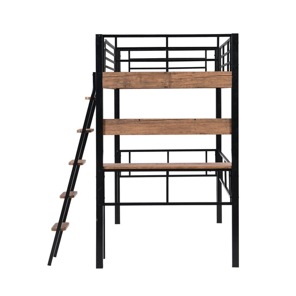 English Elm Metal Twin Loft Bed with Built-In Desk, Storage Shelf & Ladder — Industrial Space-Saving Design, Sturdy GX001119AAB