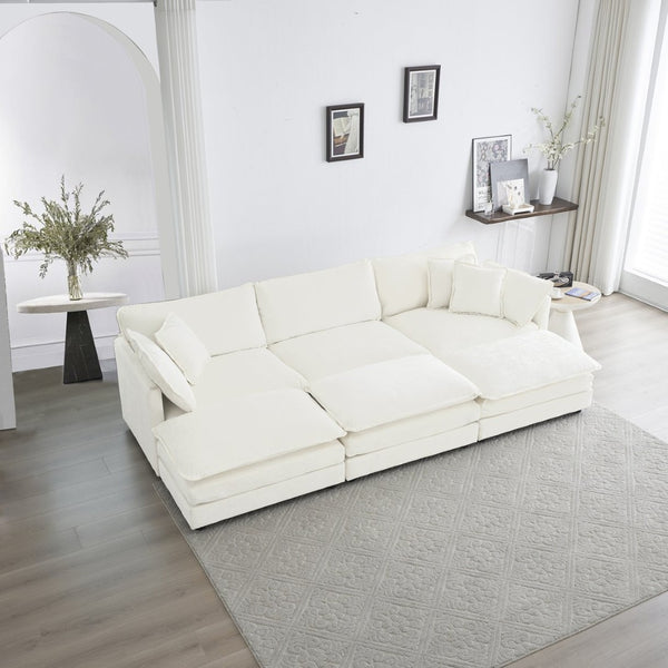 English Elm Comfortable Chenille U-shaped Modular Sectional with Ottomans and Deep Foam Seating W714S00561