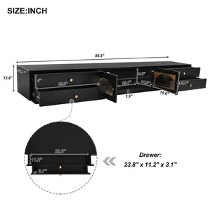 English Elm On-trend Fluted Glass Media Console Low Profile Matte Finish Living Room Tv Stand Black WF311903AAB