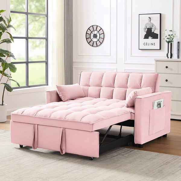English Elm Modern Velvet Convertible Loveseat Sleeper with Reclining Backrest for Small Spaces W1359P205269