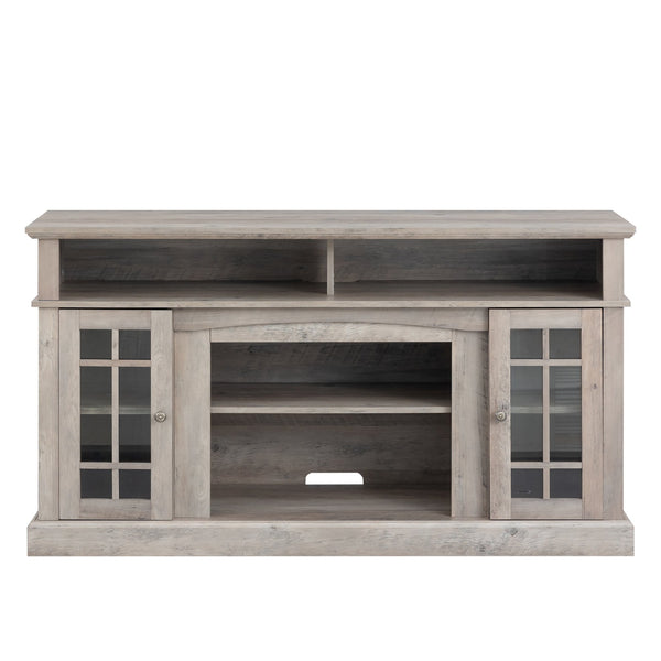 English Elm TVstand,media modern gray entertainment console with 1400W infrared electric fireplace, LED Bluetooth band, 62.6" L storage cabinet for TVs up to 65", safe flame effect, 120V home heating ambiance W679119744
